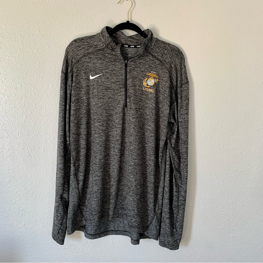 Nike Dri Fit USMC Logo Long Sleeve Athletic Shirt Gray Size Large